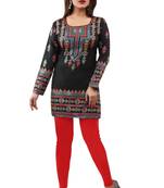 Black  printed american crepe short kurtis with full sleeves