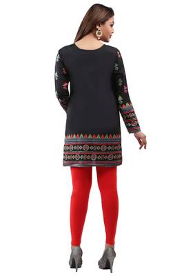 Black  printed american crepe short kurtis with full sleeves 2