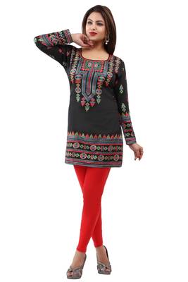 Black  printed american crepe short kurtis with full sleeves 3