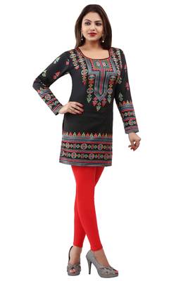 Black  printed american crepe short kurtis with full sleeves 4