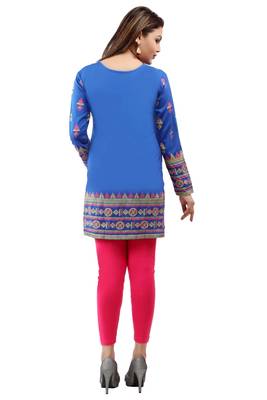 Royal blue  printed american crepe short kurtis with full sleeves 2