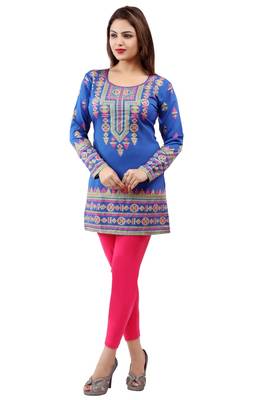 Royal blue  printed american crepe short kurtis with full sleeves 4