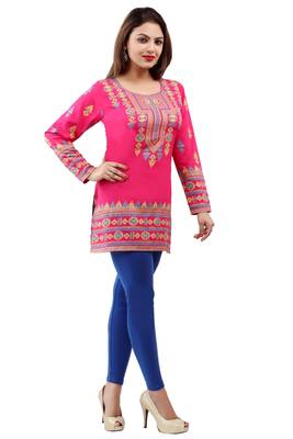 Dark pink  printed american crepe short kurtis with full sleeves 4