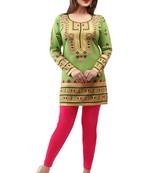 Green printed american crepe short kurtis with full sleeves