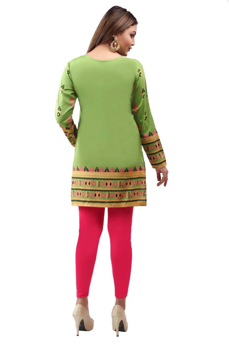 Green printed american crepe short kurtis with full sleeves