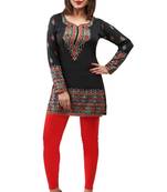 Black  printed american crepe short kurtis with full sleeves