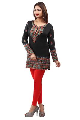 Black  printed american crepe short kurtis with full sleeves 3