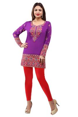 Light purple  printed american crepe short kurtis with full sleeves 1