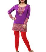 Light purple  printed american crepe short kurtis with full sleeves
