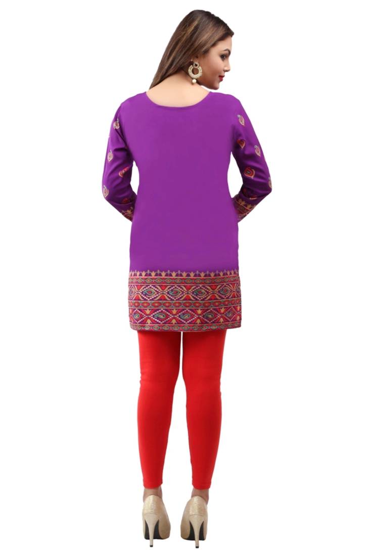 Light purple  printed american crepe short kurtis with full sleeves