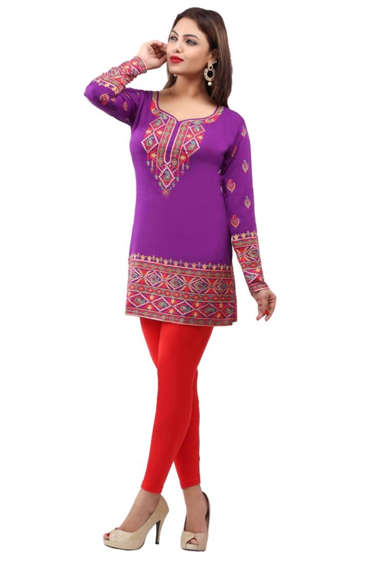 Light purple  printed american crepe short kurtis with full sleeves