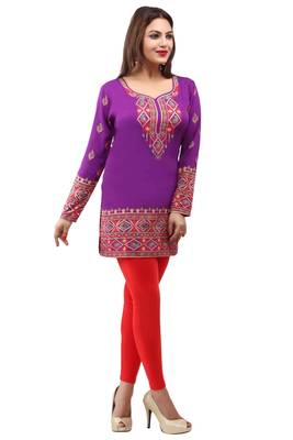 Light purple  printed american crepe short kurtis with full sleeves 4