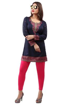 Dark blue  printed american crepe short kurtis with full sleeves 4