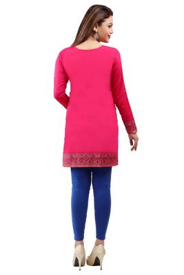 Dark pink  printed american crepe short kurtis with full sleeves 2