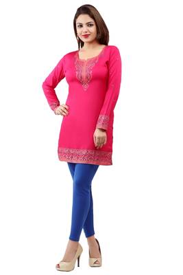 Dark pink  printed american crepe short kurtis with full sleeves 3