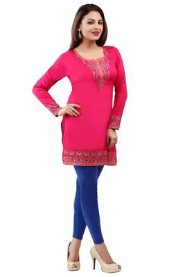 Dark pink  printed american crepe short kurtis with full sleeves 4