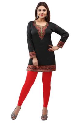 Black  printed american crepe short kurtis with full sleeves 1