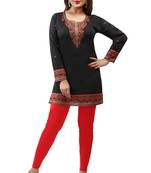 Black  printed american crepe short kurtis with full sleeves