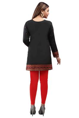 Black  printed american crepe short kurtis with full sleeves 2