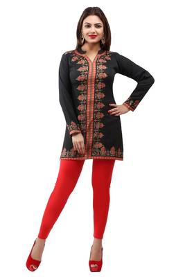 Black  printed american crepe short kurtis with full sleeves 1