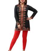 Black  printed american crepe short kurtis with full sleeves