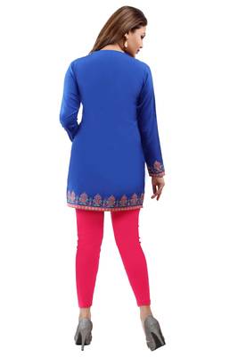 Dark blue  printed american crepe short kurtis with full sleeves 2