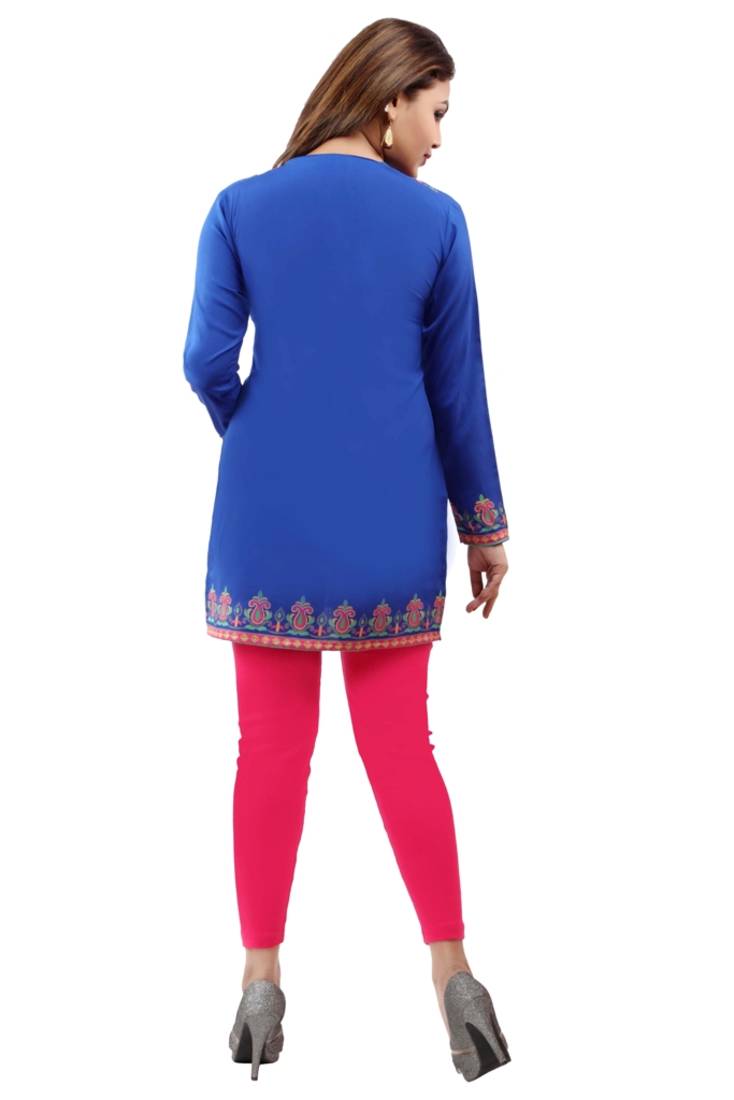 Dark blue  printed american crepe short kurtis with full sleeves