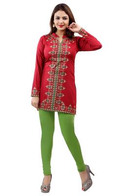 Maroon  printed american crepe short kurtis with full sleeves 1
