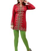Maroon  printed american crepe short kurtis with full sleeves