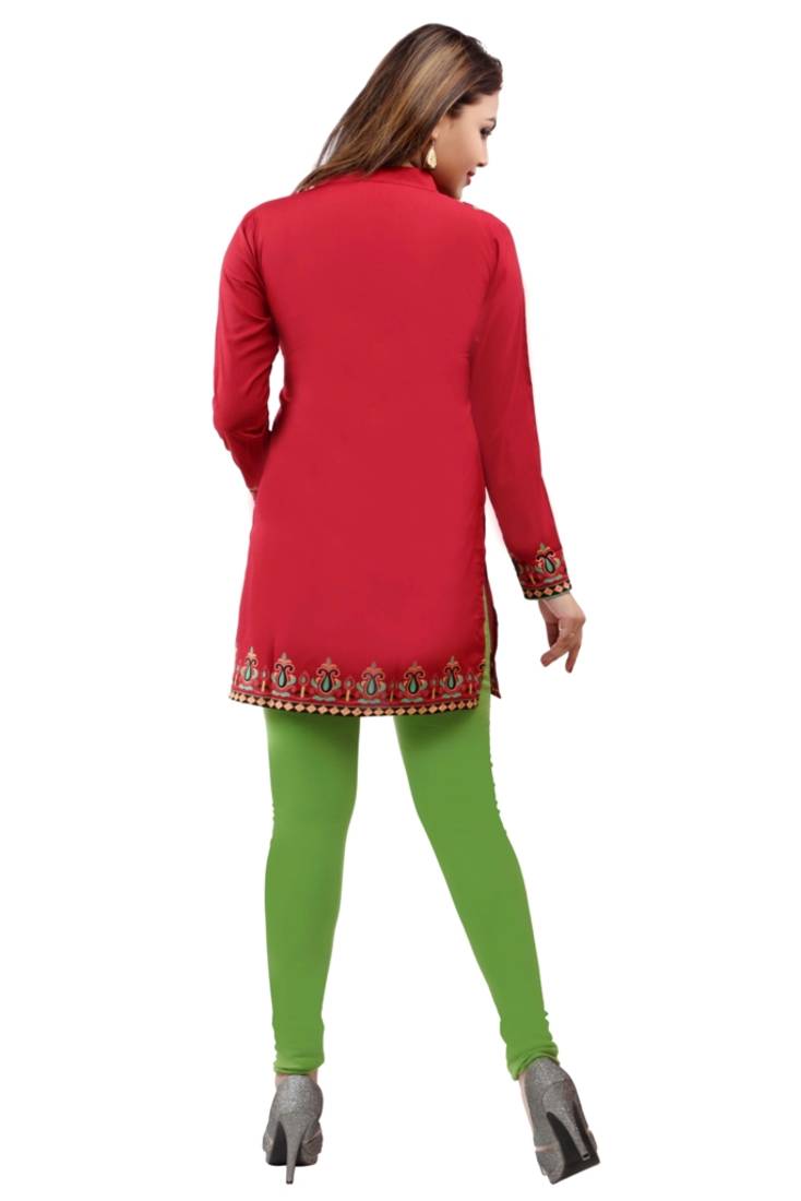 Maroon  printed american crepe short kurtis with full sleeves