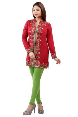 Maroon  printed american crepe short kurtis with full sleeves 3