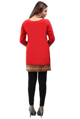 Red  printed american crepe short kurtis with full sleeves 2
