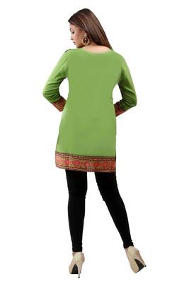 Light green  printed american crepe short kurtis with full sleeves 2