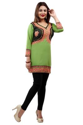 Light green  printed american crepe short kurtis with full sleeves 4