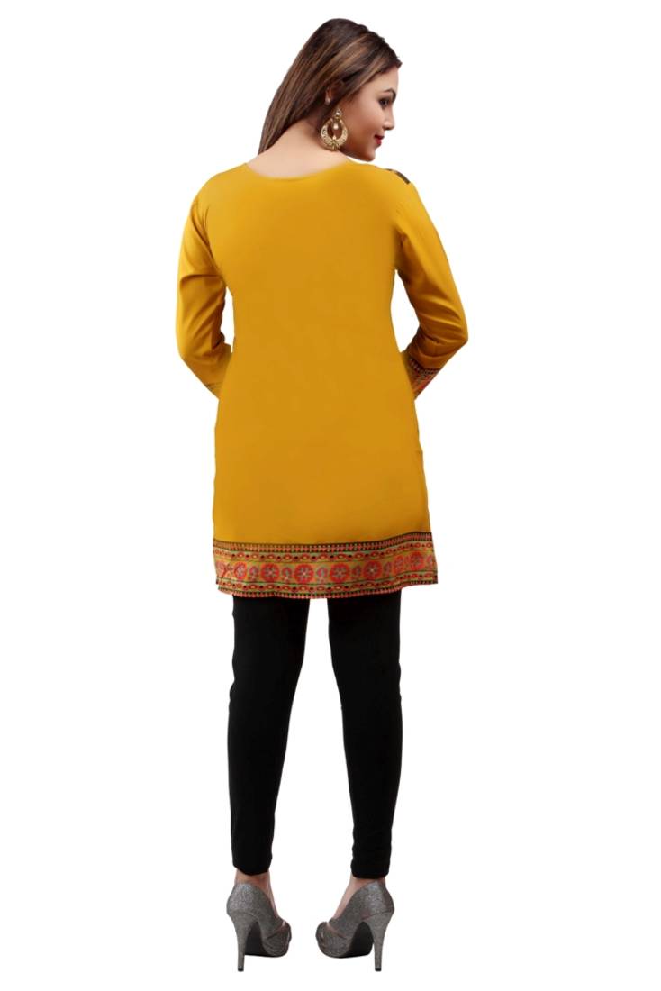Mustard  printed american crepe short kurtis with full sleeves