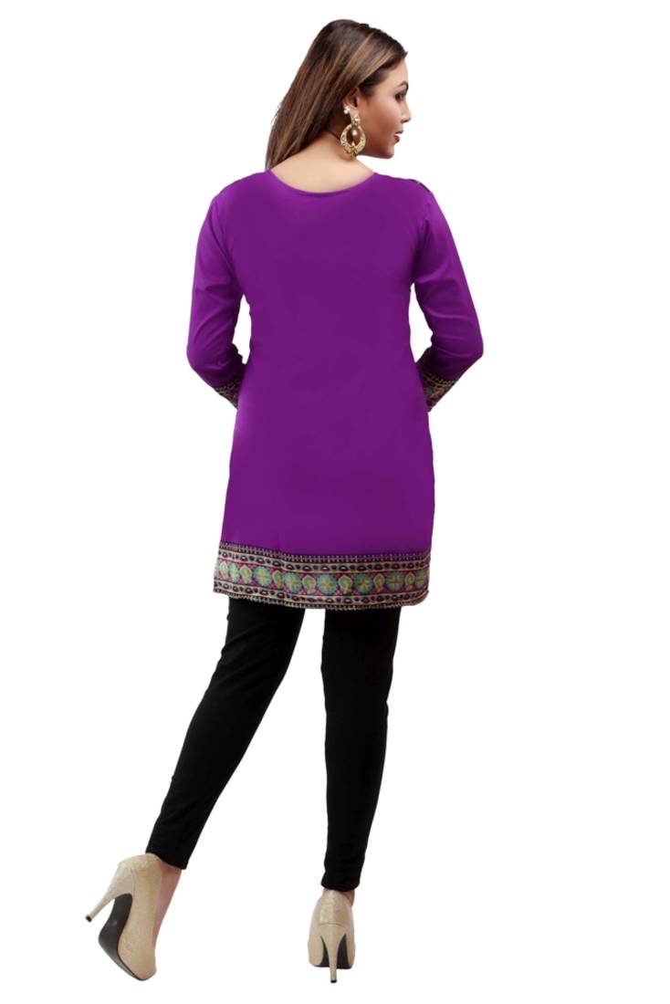 Dark purple  printed american crepe short kurtis with full sleeves