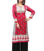 Dark pink cotton printed long kurtis with long sleeve