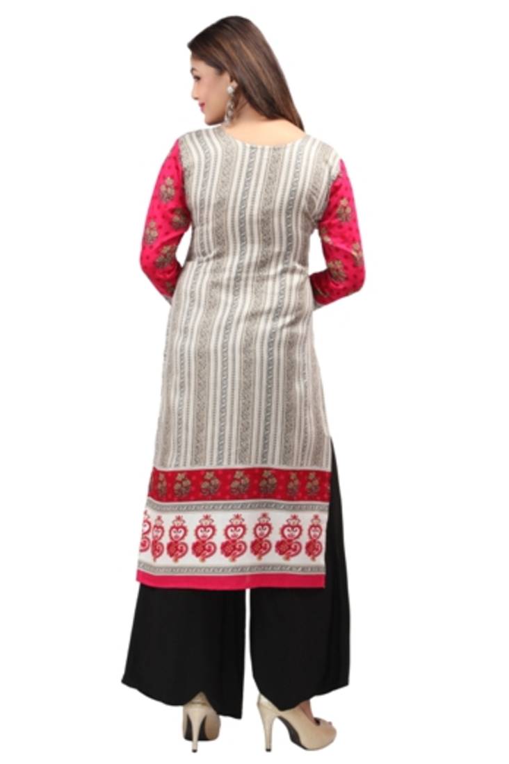Dark pink cotton printed long kurtis with long sleeve