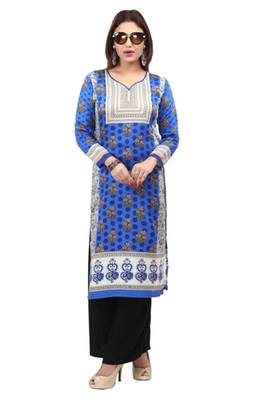 Dark green cotton printed long kurtis with long sleeve 1