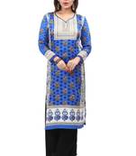 Dark green cotton printed long kurtis with long sleeve