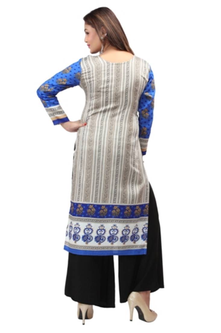 Dark green cotton printed long kurtis with long sleeve