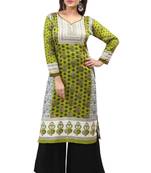 Dark cyan green  cotton printed long kurtis with long sleeve