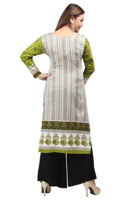 Dark cyan green  cotton printed long kurtis with long sleeve 2