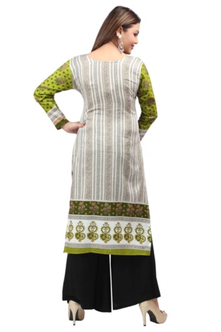 Dark cyan green  cotton printed long kurtis with long sleeve