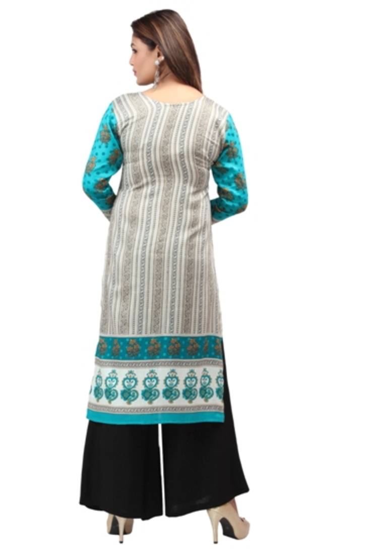 Dark blue cotton printed long kurtis with long sleeve