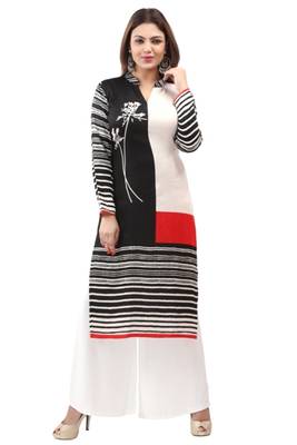 Black cotton printed long kurtis with long sleeve 1