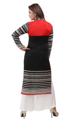 Black cotton printed long kurtis with long sleeve 2