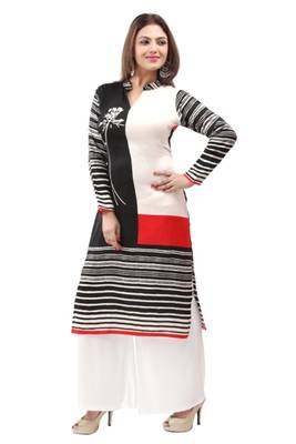 Black cotton printed long kurtis with long sleeve 3