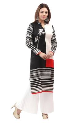 Black cotton printed long kurtis with long sleeve 4