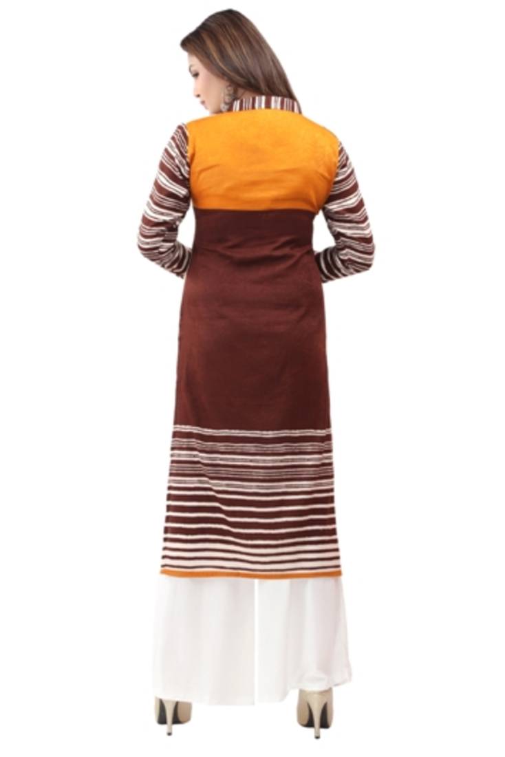 Brown cotton printed long kurtis with long sleeve